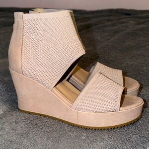 Eileen Fisher Neutral Knit Wedge Sandals - Beige